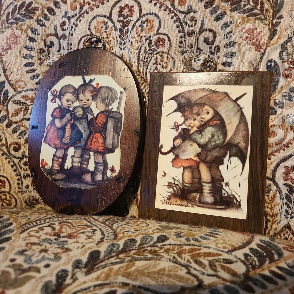 Goebel Hummel Vintage Wooden Wall Plaques Set of 2 West Germany 1970s Decor